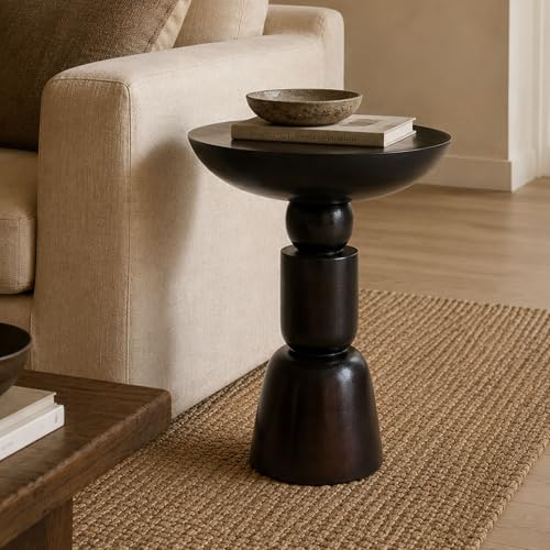 Image of Gharaana Somany Side Table, Dark Walnut Finish, Modern Bedside and Living Room End Table, 38x38x46 cm