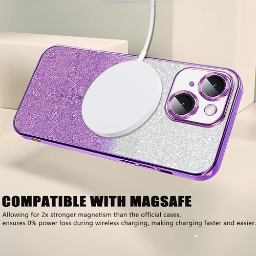 Image of Misscase for iPhone 15 Plus Magnetic Glitter Case Compatible with MagSafe, Full Protection, Slim, Shockproof, Anti-Scratch Case, with Camera Lens Protector, Dust-Proof Net for Women