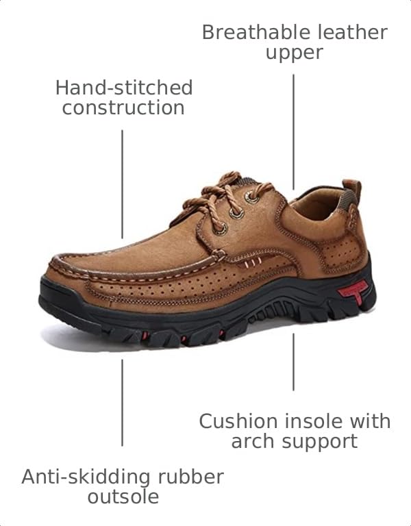Image of COSIDRAM Men Walking Leather Shoes Sneakers Luxury Casual Slip On Loafers | Durable genuine leather upper, rugged non-slip outsole, suitable for outdoor hiking and daily casual commuting