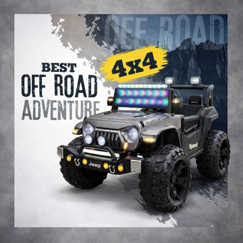 Image of kidsROAR Electric Ride-On Jeep for Kids | Remote Control 12V Battery Operated Rechargeable Big Car with LED Lights Music | Boys & Girls Age 3 to 7 Years (Silver)