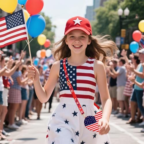 Image of 4th of July Purse for Women Sequin Beaded USA Star Purse American Flag Crossbody Shoulder Bag 4th of July Outfits