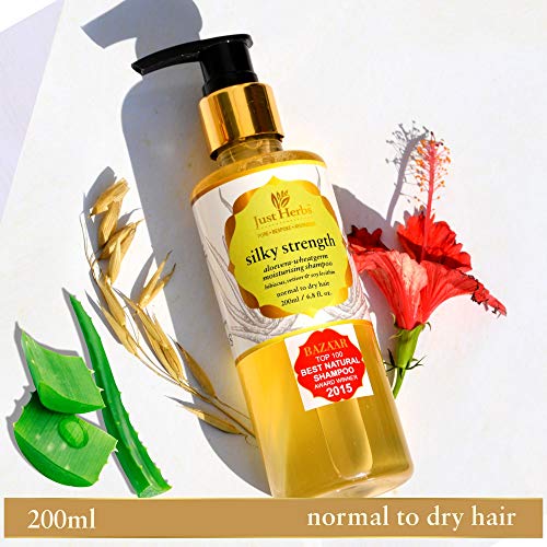 Image of Just Herbs Ayurvedic Silky Strength Anti Dandruff & Hairfall Shampoo For Men & Women - Suitable For Dry Hair Scalp, Sulphate & Paraben Free 200 ml