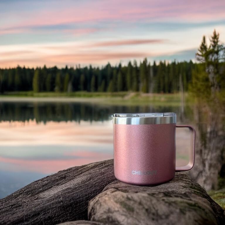 CHILLOUT LIFE Stainless Steel 16 oz - Vacuum Insulated Coffee Mug with Handle and Lid, Large Thermal Camping Coffee Mug Cup with Durable Sliding Lid for Women - Rose Gold - Image 7