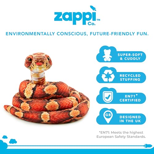 Zappi Co Kinder Gefülltes Weiches Kuscheliges Plüsch-Schlangenspielzeug - Teil der Safari-Tierkollektion, perfekt für Kinder (180 cm Länge) (Orange/Schwarze Maisnatter)