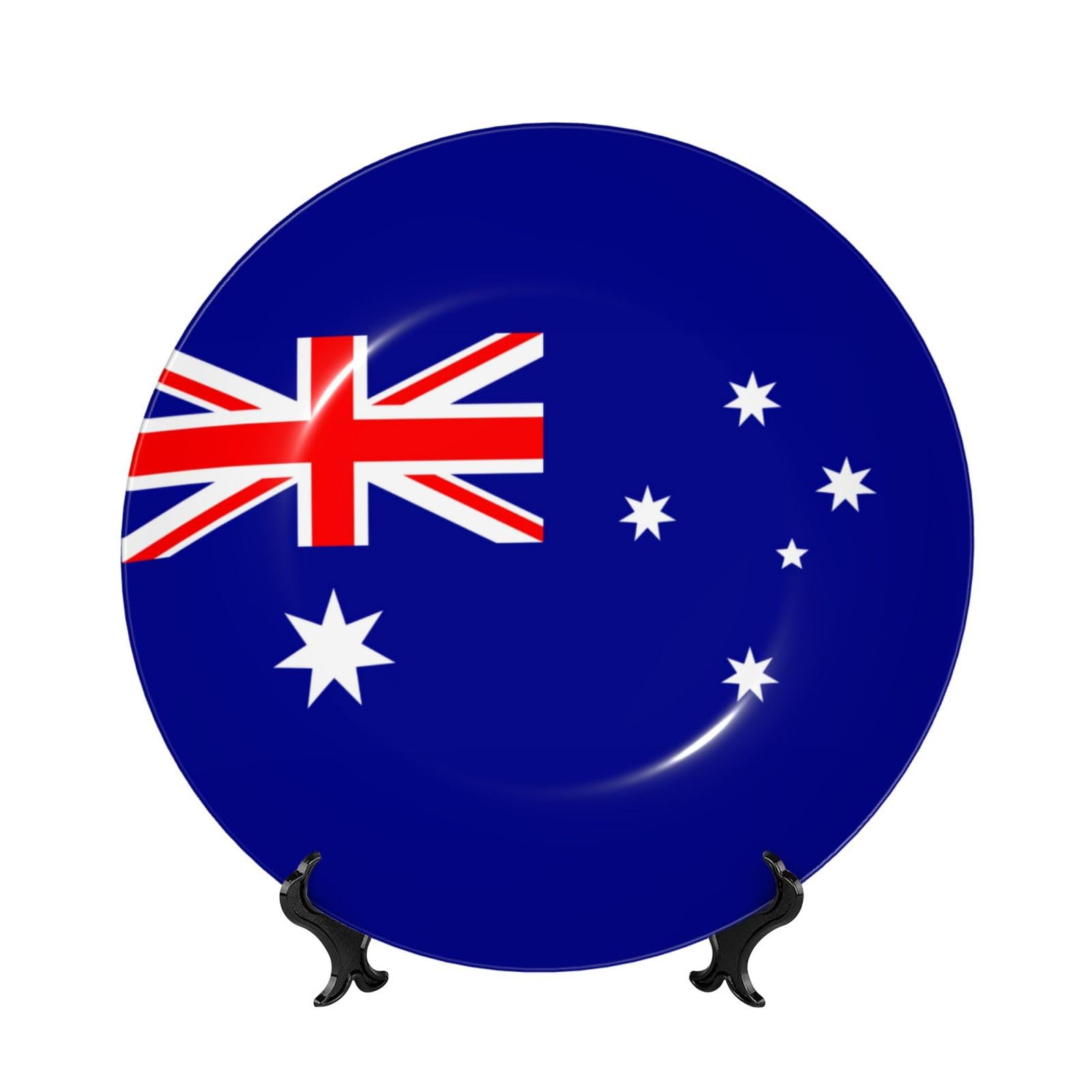 SXZVVBN Australian flag Bone China Decorative Plate Art with Stand Removable Adhesive Hanging for Home Office 8in（20cm）