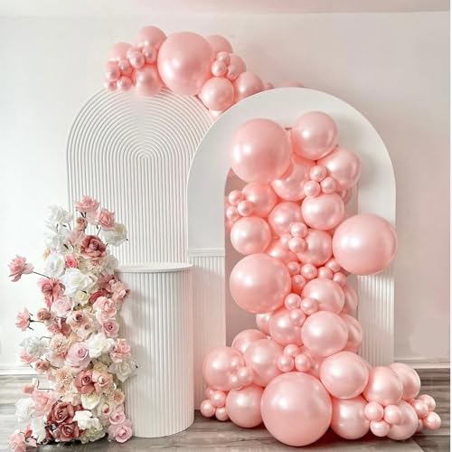 Image of 108Pcs Double Stuffed Pearl Pink Balloon Garland Arch Kit