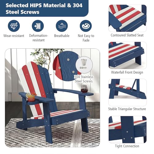 Image of Tangkula Oversized Adirondack Chair, Patio Lounge Chairs w /Adjustable Cup Holder, HIPS Armchairs Slatted Chair, Outdoor Weather Resistant Fire Pit Chair for Deck Backyard Garden Porch (4, US)