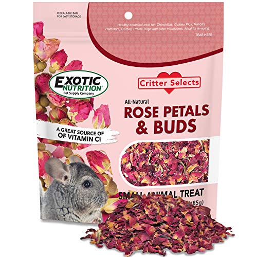Rose Petals & Buds Treat (0.85 oz.) - Healthy Natural Dried Flower Herbivore Treat - Chinchillas, Guinea Pigs, Rabbits, Prairie Dogs, Degus, Hamsters, Rats, Squirrels, Sugar Gliders & Other Small Pets