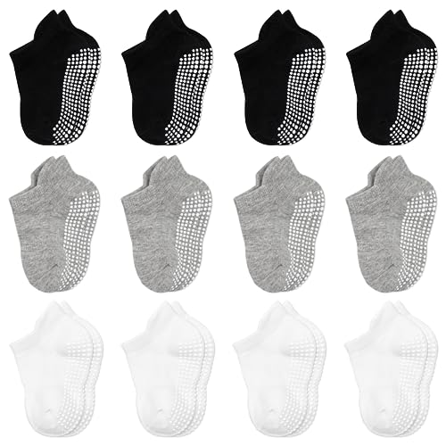 Baby Socks - Non Slip Ankle Socks with Non Skid Soles, 12 Pack for 6-12 Months & 1-3 Years