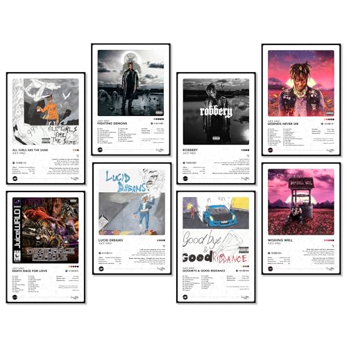 Image of Thepaper9store Pack of 8 - Juice WRLD Music Album Art Wall Posters (8.4 x 12 Inch) Adhesive Tape Included | Aesthetic Wall Decor for Bedroom, Living Room, Office