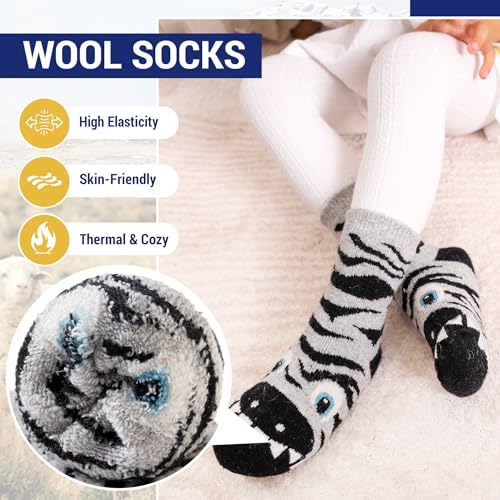 Image of Eocom Kids Wool Socks For Boys Girls Warm Hiking Thermal Winter Cozy Soft Thick Toddlers Crew Boot Socks 6 Pairs
