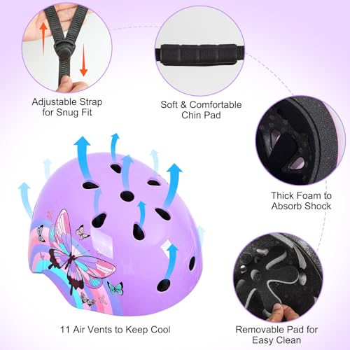 Image of Kids Bike Helmet Adjustable Youth Toddler Helmet with DIY Stickers for Girls Age 3-5-8-14 Years for Bicycle Scooter Skateboard Roller Skating