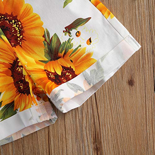 Image of Ayalinggo Toddler Baby Girl Sunflower Print Overalls Shorts with Pocket Suspender Trousers Cute Summer Clothing Outfit
