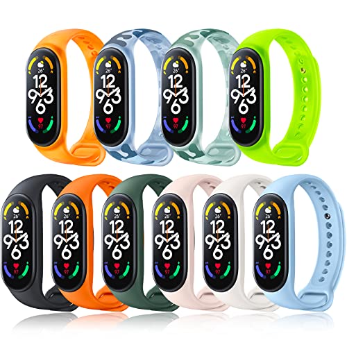 BANGTING 10 Pièces Bracelets Compatible avec Xiaomi Mi Band 7 / Mi Band 6 / Mi Band 5 / Amazfit Band 5, Bracelet de Remplacement pour Mi Band 7 et Mi Band 6 et Mi Band 5 et Amazfit Band 5, 10 Couleurs Cover