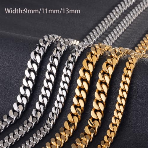 Stainless Steel Mens Cuban Link Chain,18K Gold Plated Miami Cuban Chain Necklace, 9/11/13mm Width, 20/22/24 Inch Length, No Tarnish& Durable Hip Hop Mens Jewelry2