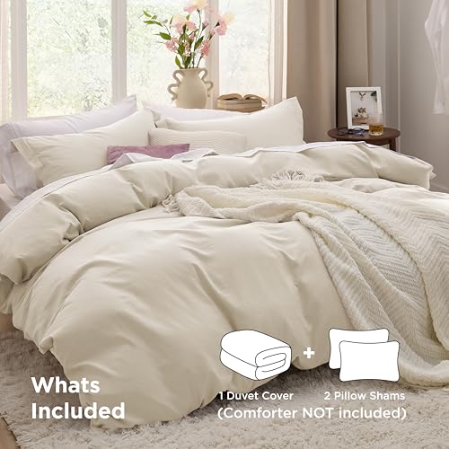 Image of Bedsure Oat Milk Duvet Cover King Size - 3 Pieces Prewashed Cotton-Like Polyester Extra Soft Bedding Set, Includes 1 Duvet Cover 104x90 Inches with Zipper Closure & 2 Pillow Shams, No Comforter