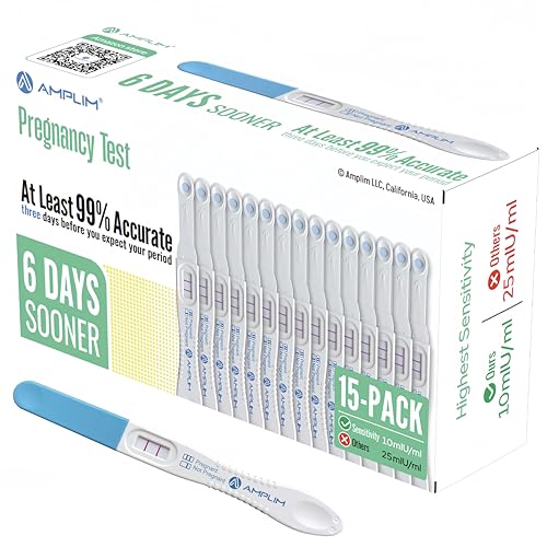 Amplim Fertility HCG Midstream Pregnancy Test Sticks | 99.9% Accurate, Ultra Sensitive 10 MIU/ml, 6 Days Early Detection Results at Home | Rapid 2-Second Test | Bulk Pack of 15 Reliable Strip Sticks