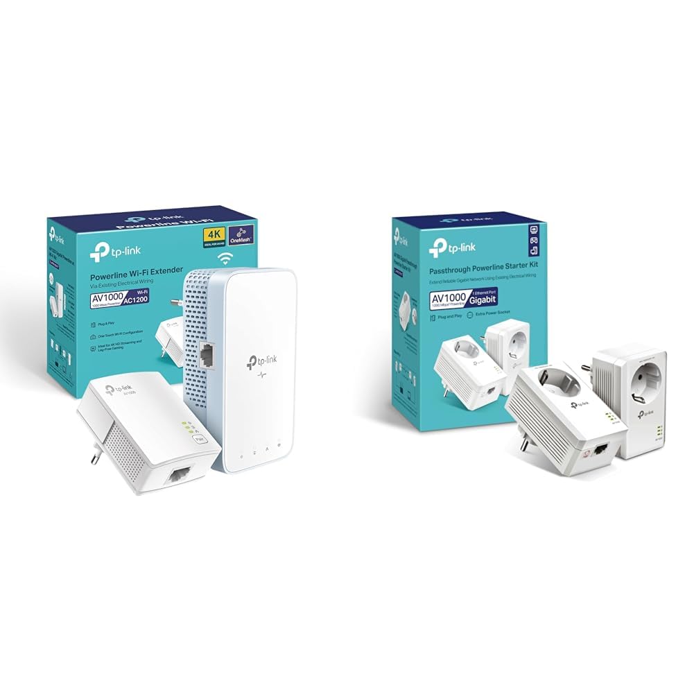 TP-Link TL-WPA1000 Kit Adaptateur Réseau CPL 1000 Mbit/s Ethernet/LAN WiFi Avec 1 Port Gigabit et Prise Intégrée Type F, Boitier Kit de 2