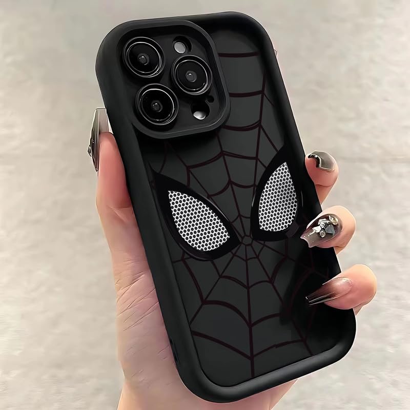 Image of COVERLY Cartoon Back Case Cover Compatible for iPhone 12 Pro | Hot 3D Spidey Face Mask Super Hero | 360 Camera Protection | Spider Cute Cool Fun Soft Liquid Silicone Phone Case Cover (TPU | Black)