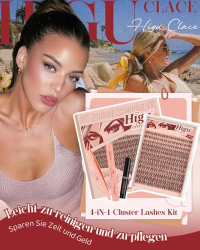 Higu clace Wispy-Lash-Clusters Kit 144Pcs 10-18mm Natural Lash Cluster,Clear Band Soft Cluster-Lashes-Kit with Bond and Seal and Tweezers,DIY Eyelash Extension(DV066） — view 2