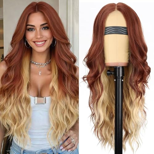 AISI HAIR Copper Blonde Wig for Women, Long Wavy Lace...