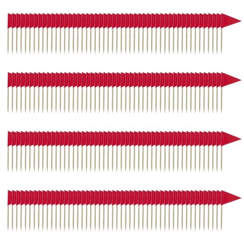 BIFHIG 200 Banderas De Palillos De Dientes Triangulares Rojos, Pancartas De Cupcakes con Bandera Roja, Mini Palillos De Dientes con Bandera, Se Pueden Usar para Cupcakes Y Platos De Frutas.