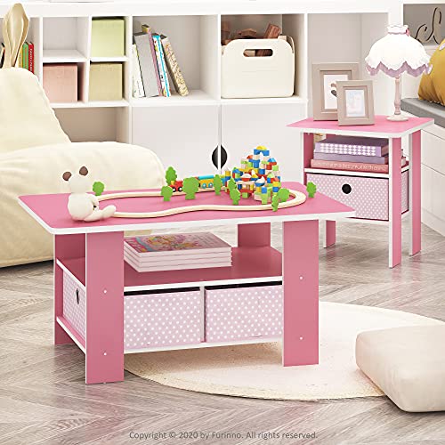 Image of Furinno Andrey End Table / Side Table / Night Stand / Bedside Table with Bin Drawer, Pink /Light Pink