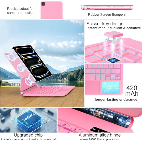 Image of GGQFGTOJ for iPad Pro 13 Inch Case with Keyboard (M5 /M4, 2025 /2024)，Magic-Style Magnetic - 7 Colors Backlight -Floating Cantilever Stand - Multi-Touch Trackpad Keyboard Case for iPad Pro 13 (Pink)