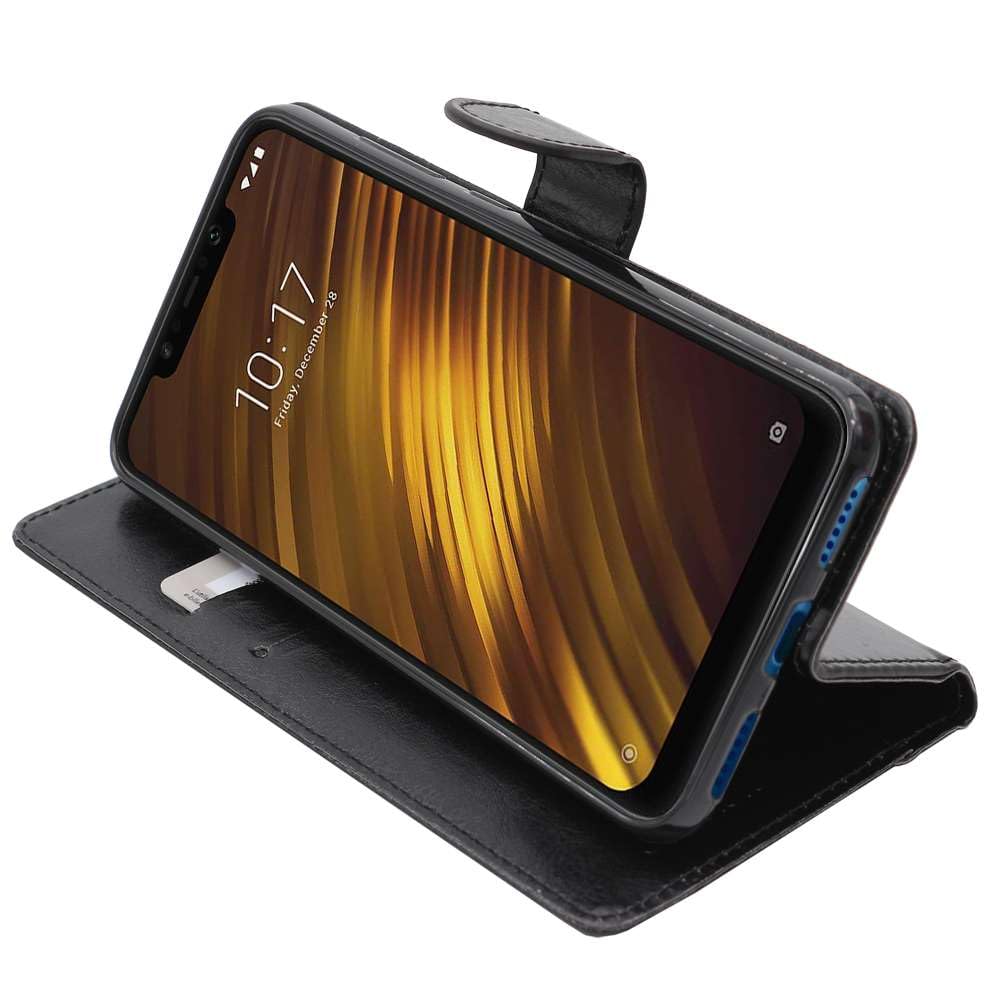 ebestStar - Cover Compatibile con Xiaomi Pocophone F1 Custodia Portafoglio Pelle PU Protezione Libro Flip, Nero + Pellicola Vetro Temperato [Apparecchio: 155.5 x 75.3 x 8.8mm, 6.18