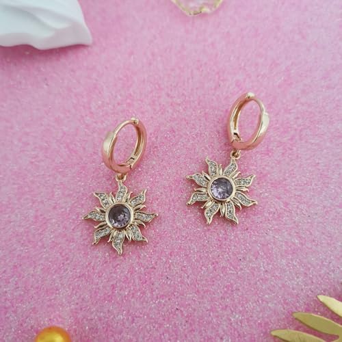 Spinning Sun Earring Princess Inspired Purple Earrings with Cubic Zirconia Sundrop Hoop Earrings Dangle Jewelry for Women Birthday Christmas Cosplay Gift2