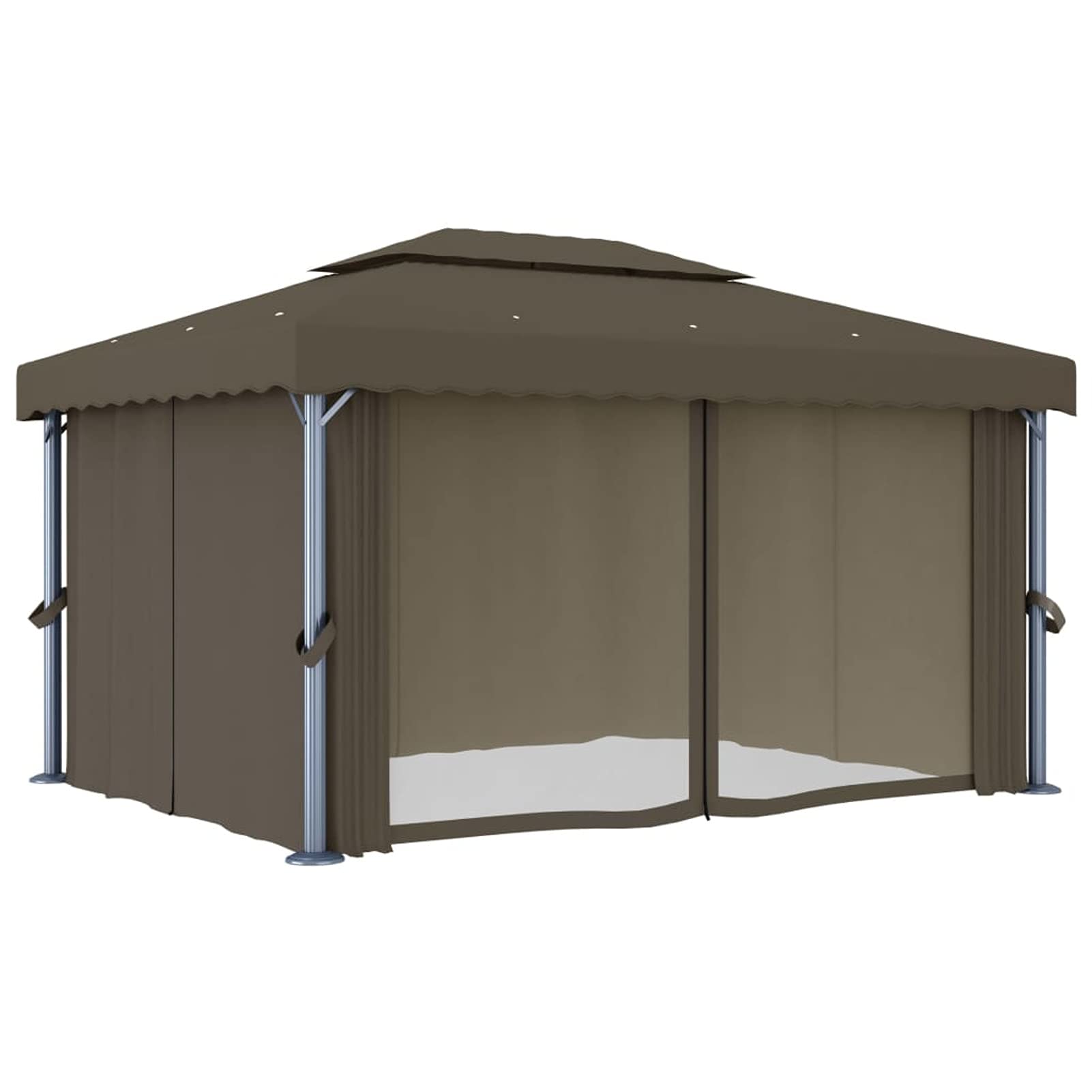 Gazebo con Tende e Stringa di Luci LED 4x3 m Grigio Talpa,Gazebo,Impermeabile,Anti UV,Gazebo da Giardino,Gazebo Esterno -3070357