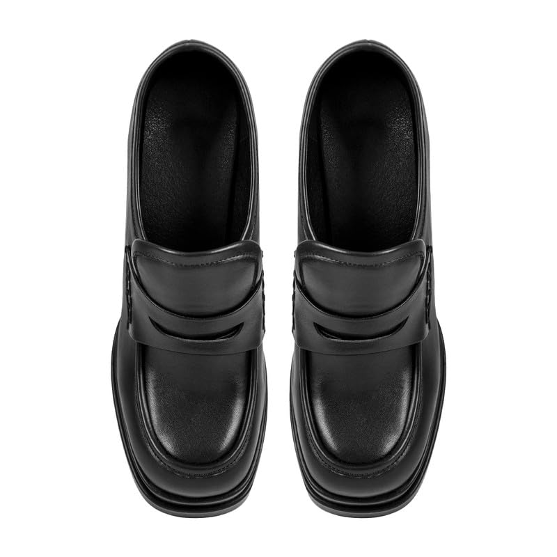 VERISSON Closed Toe Slip on Double Platform Pumps Square Toe Chunky Heels Basic Loafers Pumps4