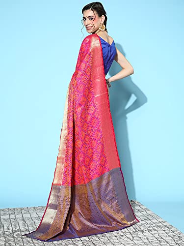 Image of AKHILAM Women's Ethnic Motif Banarasi Silk Woven Design Saree With Unstitched Blouse Piece (Pink FF02MNSV807)
