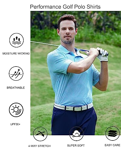 Alex Vando Mens Golf Shirt Moisture Wicking Quick-Dry Print Performance Polo Shirts for Men