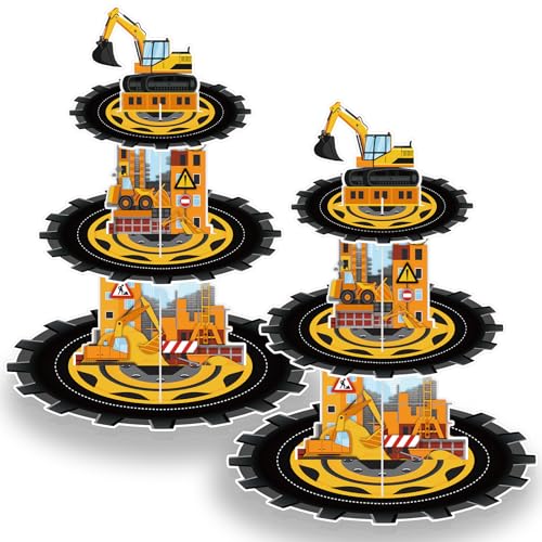 Image of NatNarr 2 Pack Construction Cupcake Stand Construction Party Decorations 3 Tier Construction Cupcake Holder Dessert Stand for Boys Kids Baby Shower Birthday Party Supplies