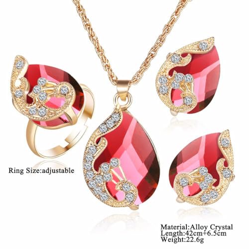 Stylish Crystal Ring Earrings Necklace Set