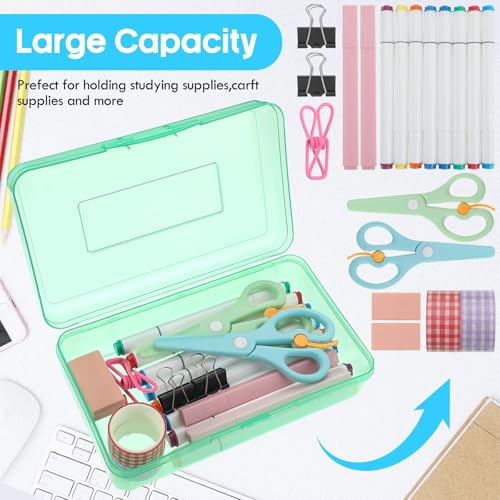 Image of Fainne 24 Pack Clear Plastic Pencil Box,Light Pink, Light Blue,Mint Green | Stackable Organizer for School Supplies, Large Case for Crayons Markers, Snap-lid Keeps Stationery Secure, Bulk Set