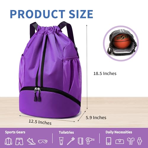 Image of JELUTAR Drawstring Backpack Gym Bag with Shoes Compartment, Purple