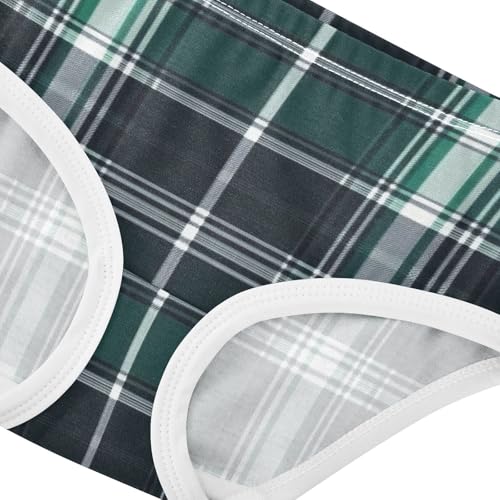 Girls' Cotton Panties Organic Underpants for Kid Dark Green White Plaid4