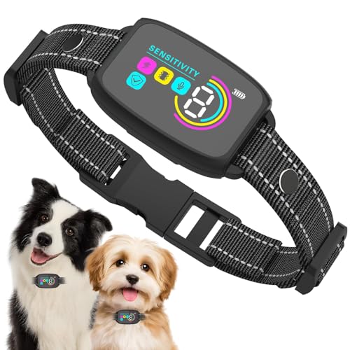 Toothank Collare di corteccia ricaricabile con cinghia regolabile per cani di età superiore ai 3 mesi, anti abbaiare, in plastica ABS bianca e nera, in silicone incluso, luce di prova, avvisi di