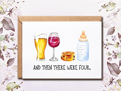 Image of Cute Baby Shower Card - Pregnancy Announcement - Then There Were Four - Gift Card For New Mom Dad