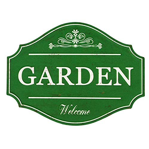 Funly mee Vintage Metal Garden Sign with Distressed Green Finish Rustic Decorative Garden Wall Plaque 12.2×9.5(in)