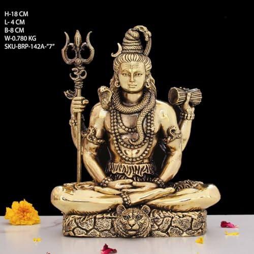 Image of Brass Lord Shiva Statue | 7 inch Shiv Padmasana Sitting Murti Hindu God Idol Figurine Perfect for Decoration Puja & Gifting Purpose Sculpture (Weight- 780gm)