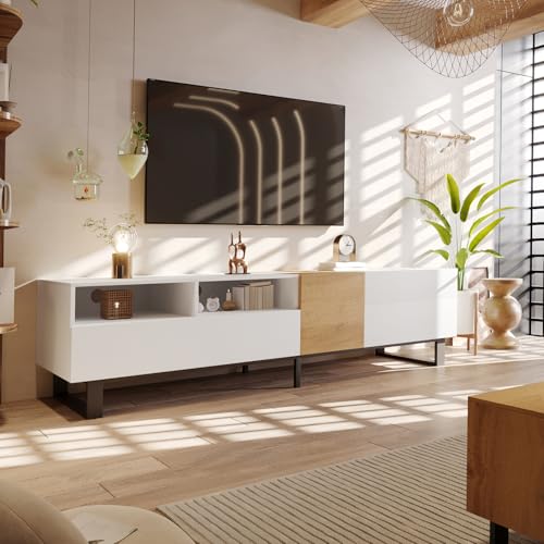 OLIVIBED Lowboard Holz, TV Möbel mit Türen und Schubladen, Moderner Sideboard Fernseher mit Holzmaserung, Colorblocking TV Bank, für Wohnzimmer, Esszimmer, Schlafzimmer, 180x38x50cm