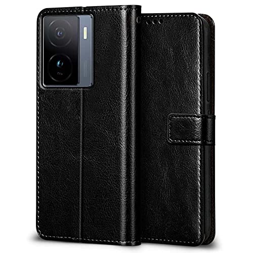 Image of WOW IMAGINE Shock Proof Flip Cover Back Case Cover for iQOO Z7 5G | iQOO Z7s 5G (Flexible | Leather Finish | Card Pockets Wallet & Stand | Black)