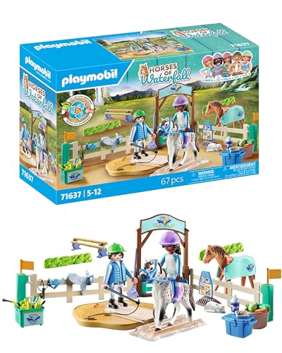 PLAYMOBIL Horses of Waterfall 71637 Escola moderna de equitação, incluindo uma plataforma de unging móvel, um cavalo e acessórios, brinquedos sustentáveis para meninos e meninas a partir de 5 anos