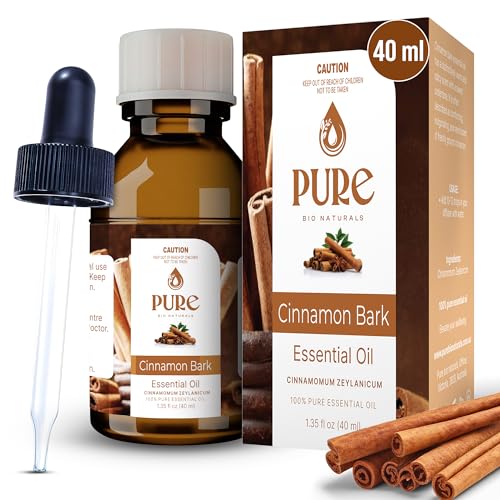 Pure Bio Naturals 100% Pure Cinnamon Bark Essential Oil for Skin Face Hair and Nails Fragrant Essential Oil DIY Aromatherapy Oil Warm Scent 40ml