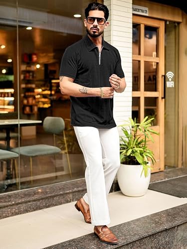 Image of KAJARU Men's 95% Polyster 5% Cotton Regular Fit Polo T-Shirt with Short Sleeve and Zipper as Closure (POLO-8015)