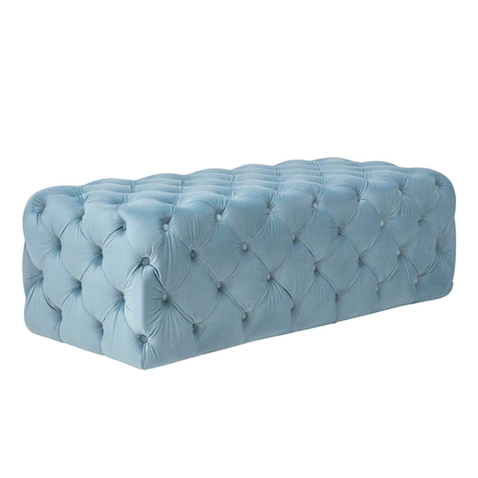 Repose-pieds velours capitonné bleu | Tabouret de salon moderne