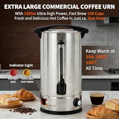Image of 14 L /110 Cups Coffee Urn, Double-Wall Stainless Steel Coffee Maker Hot Water Urn, Large Capacity Hot Coffee Dispenser, Quick Brew, Stays Hot for Buffet Catering Wedding Gathering(Silver)